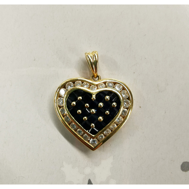 Très joli pendentif en or jaune 18k avec pavage diamants et pierres