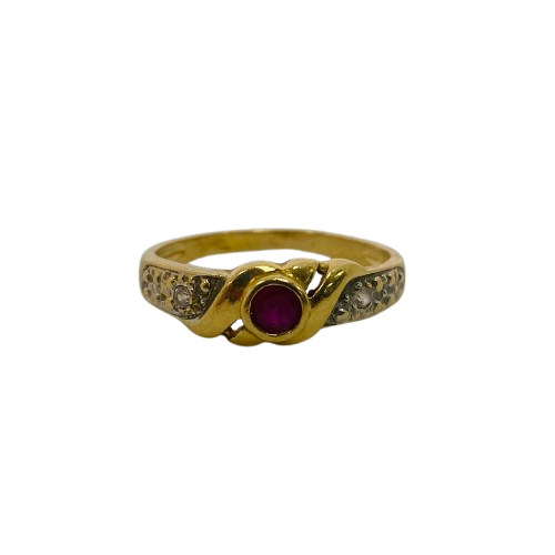 Bague en Or Jaune 18K Rubis et Zirconiums