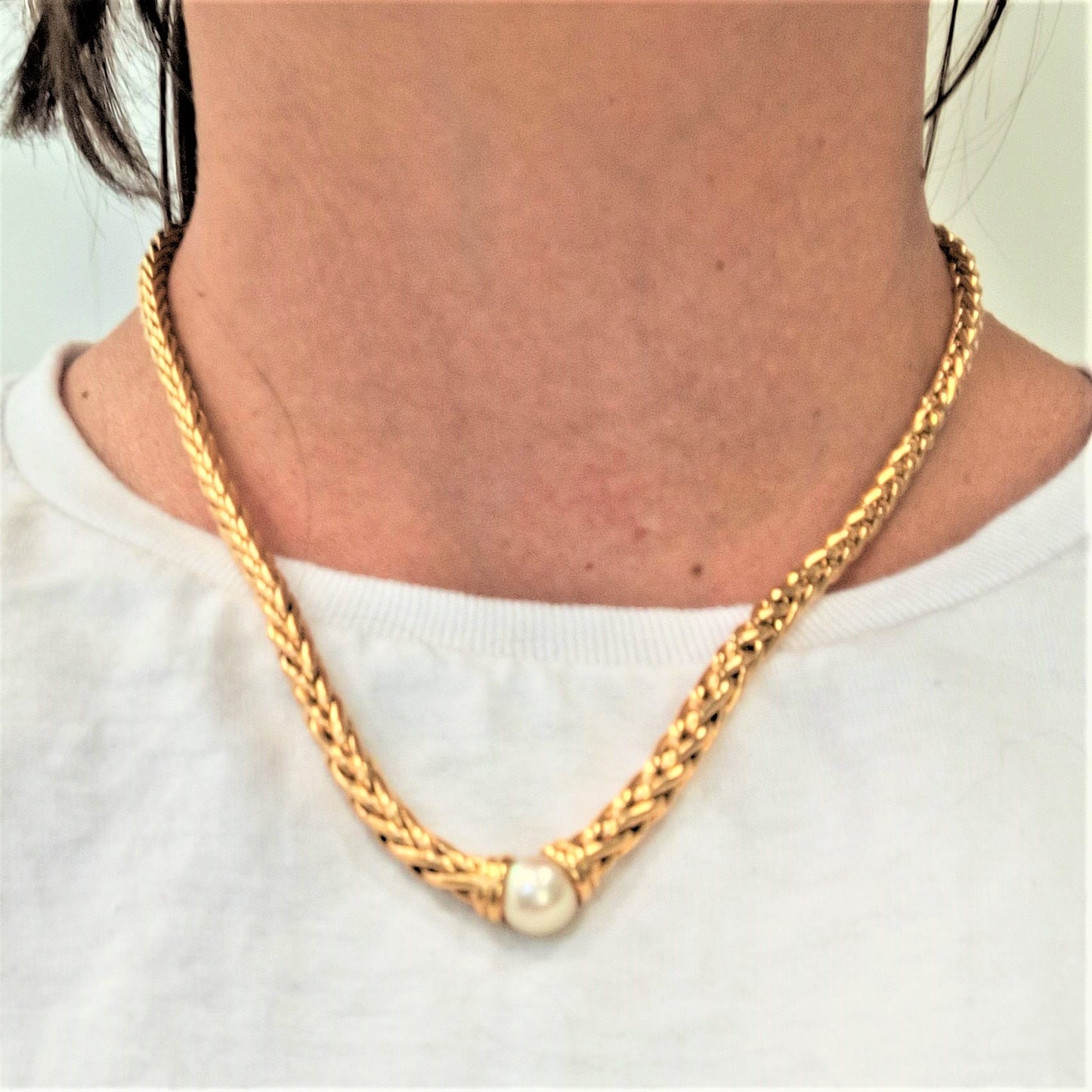 Collier maille Palmier Perle Or jaune
