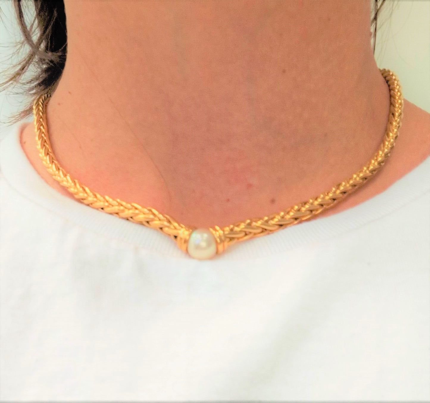 Collier maille Palmier Perle Or jaune
