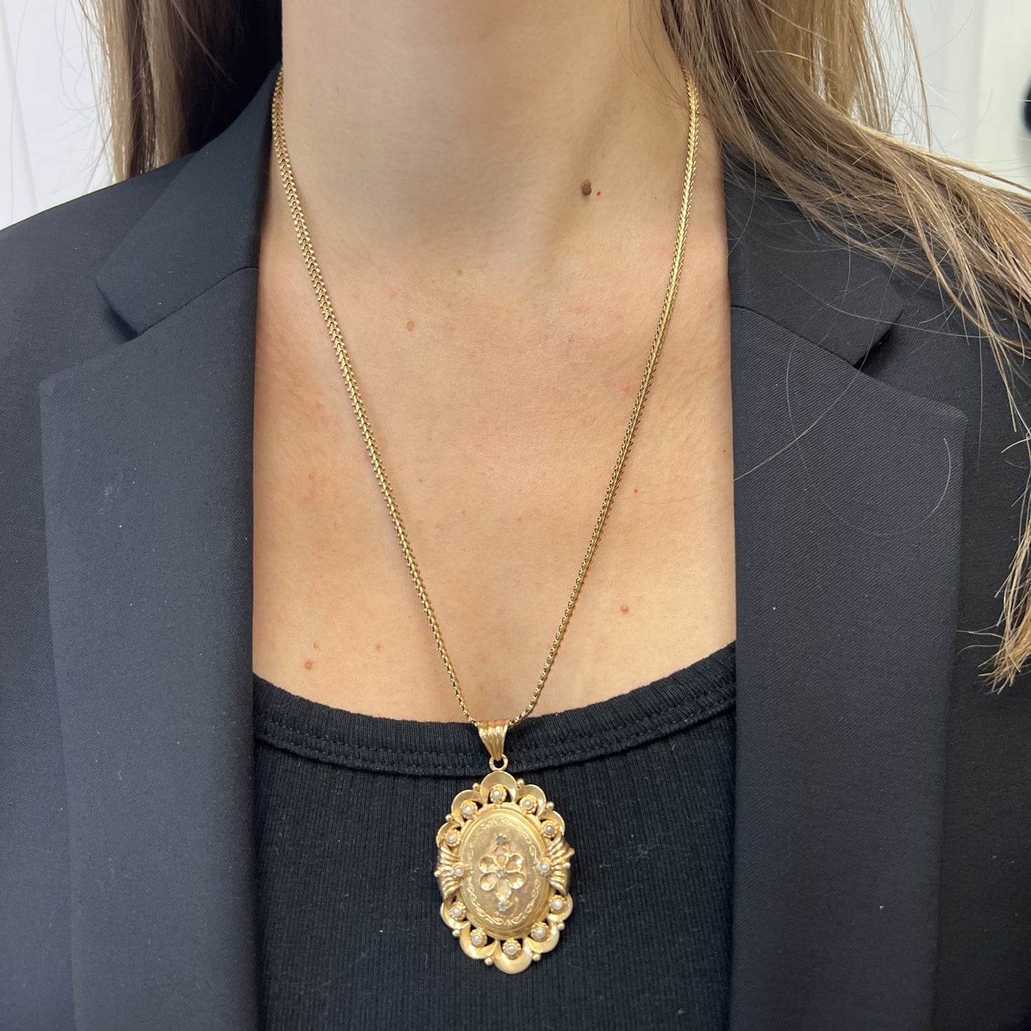 Pendentif Cassolette Or Jaune 18K avec Perle de Culture