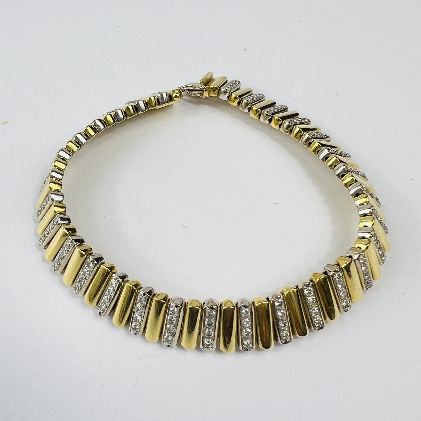 Bracelet Articulé 2 Ors avec Diamants 18K 19CM