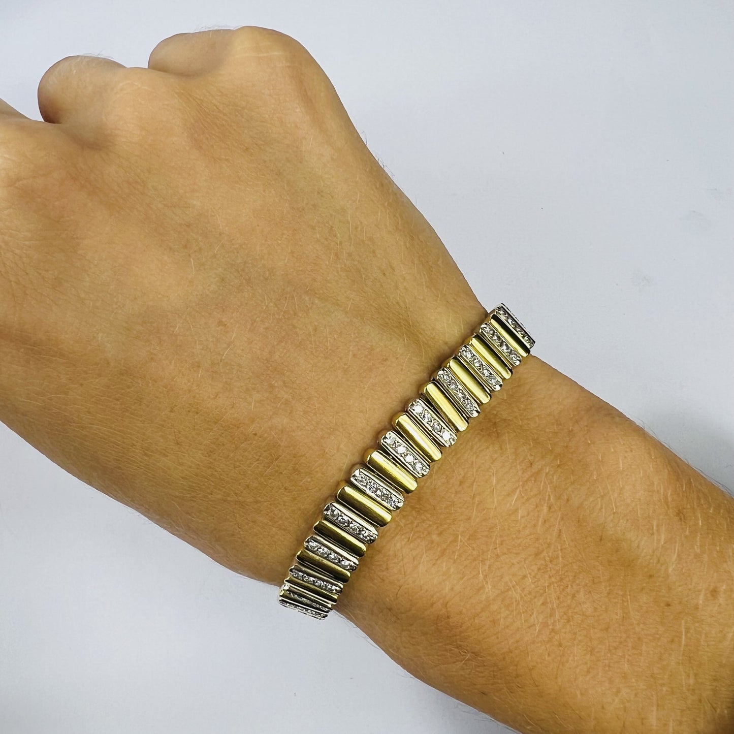 Bracelet Articulé 2 Ors avec Diamants 18K 19CM
