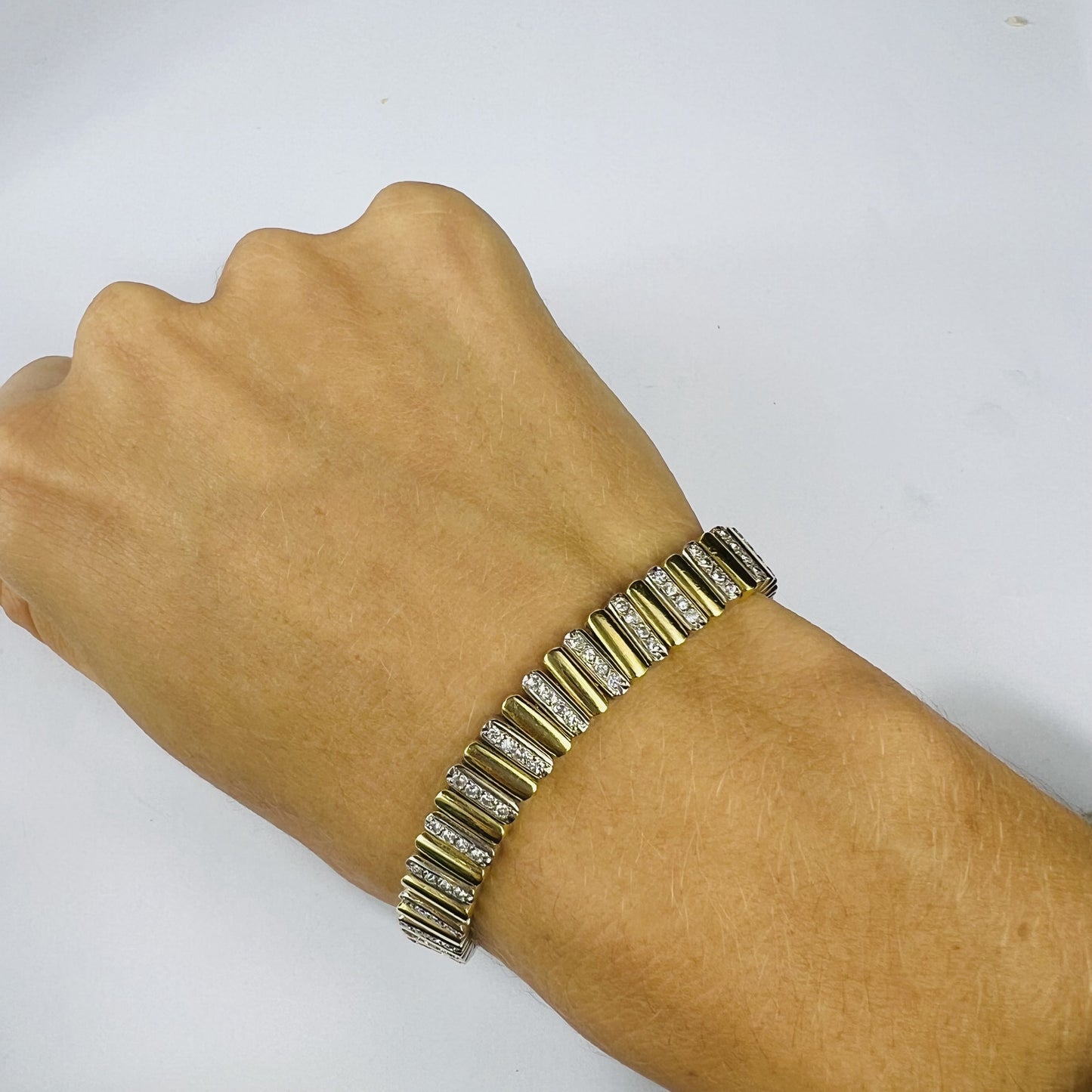 Bracelet Articulé 2 Ors avec Diamants 18K 19CM