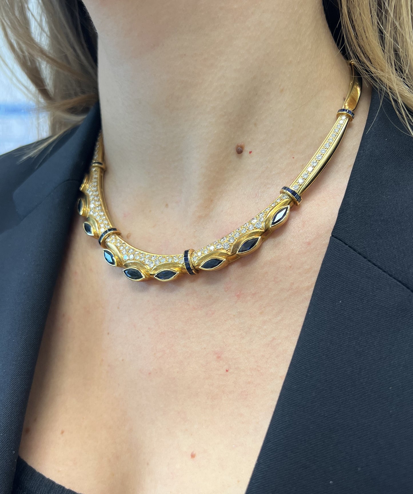 Collier Or Jaune avec Saphir et Diamant 18K