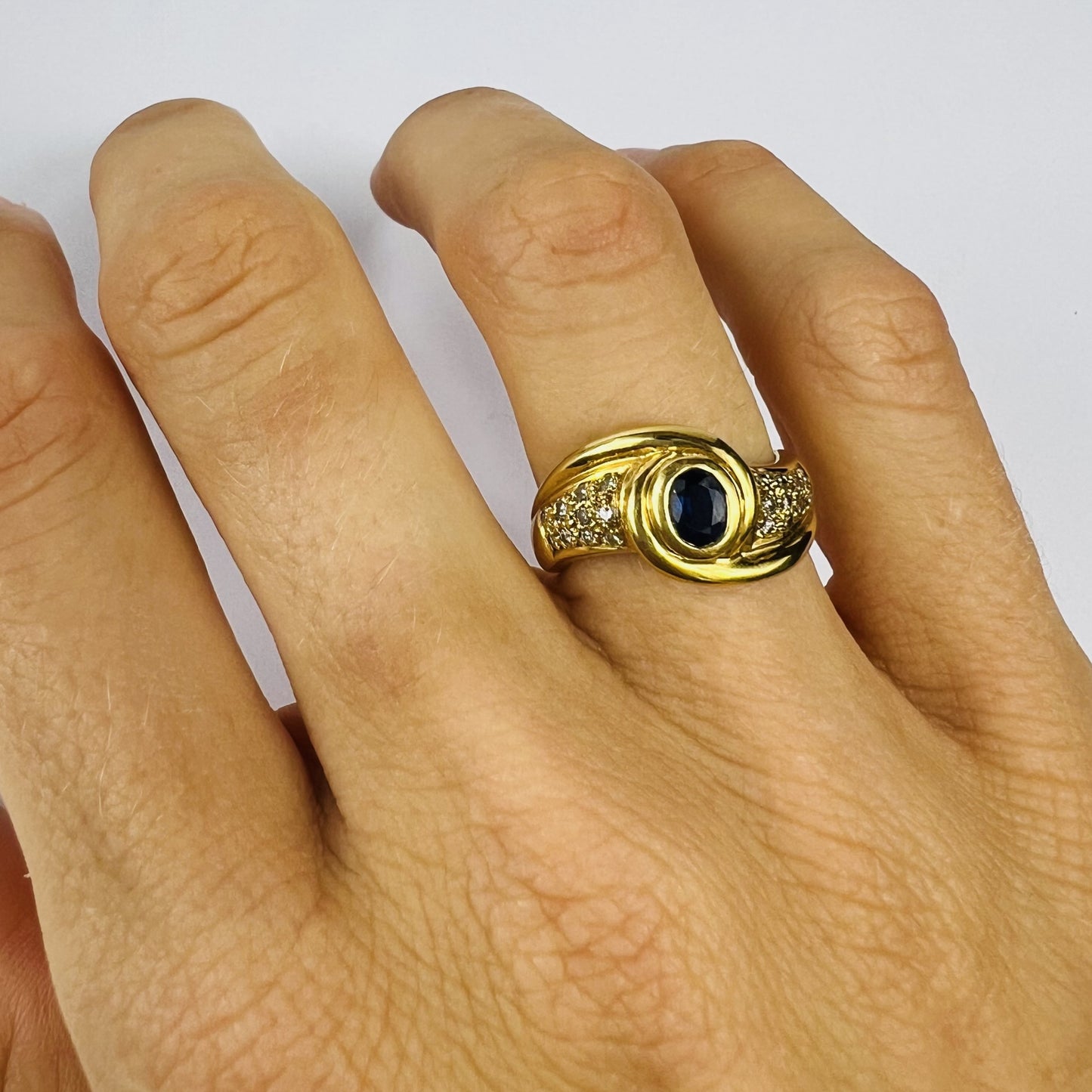 Bague Or Jaune avec Saphir et Diamant