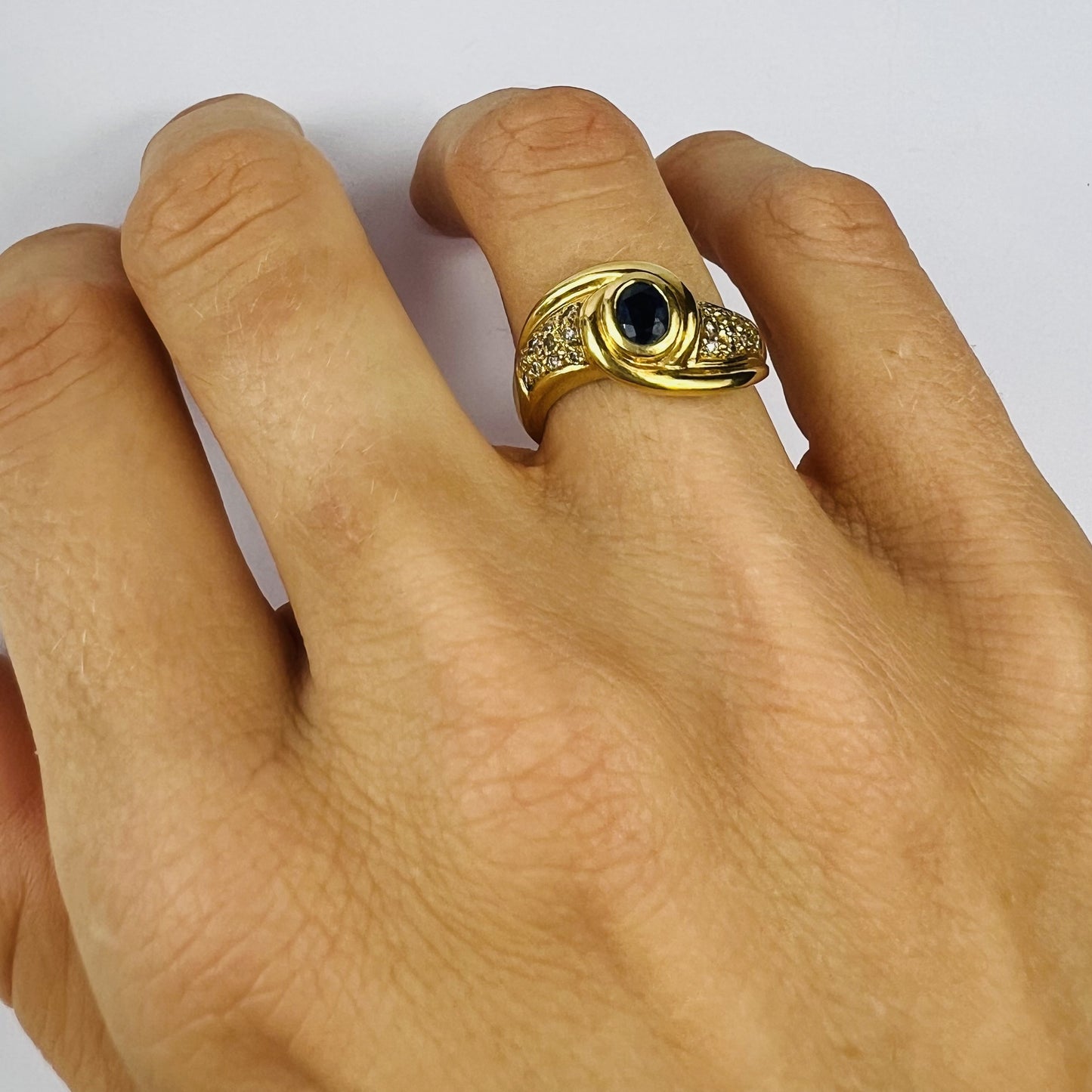 Bague Or Jaune avec Saphir et Diamant