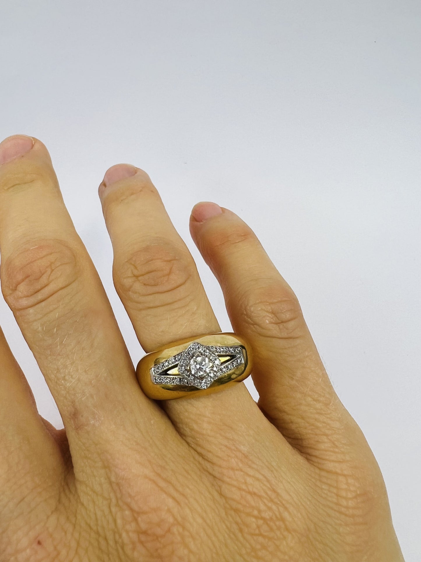 Bague 2 Ors 18K avec Diamant 0.15ct T53