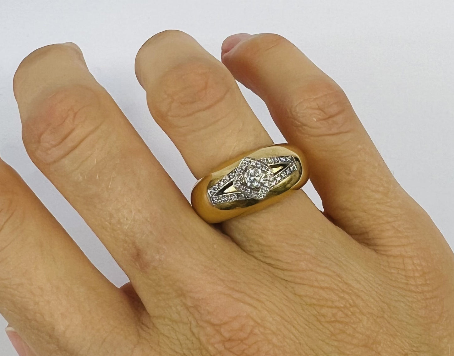 Bague 2 Ors 18K avec Diamant 0.15ct T53