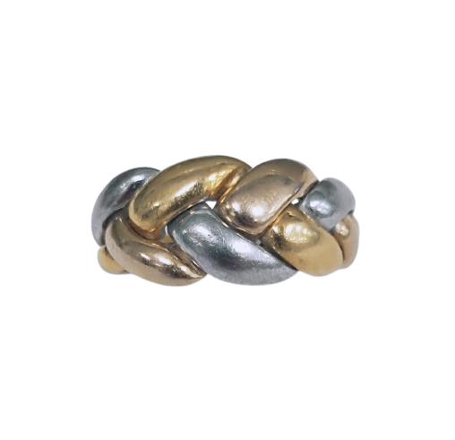 Bague tressée en or jaune et gris 18K T.55