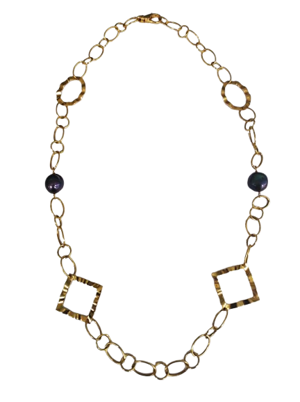 Collier Princesse Or 18K avec Perles Fantaisie Lg 50