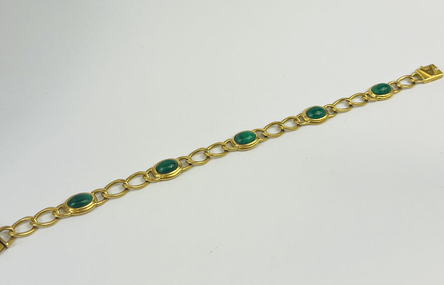 Bracelet Or Jaune 18K avec Malachite Tête d'aigle 19cm