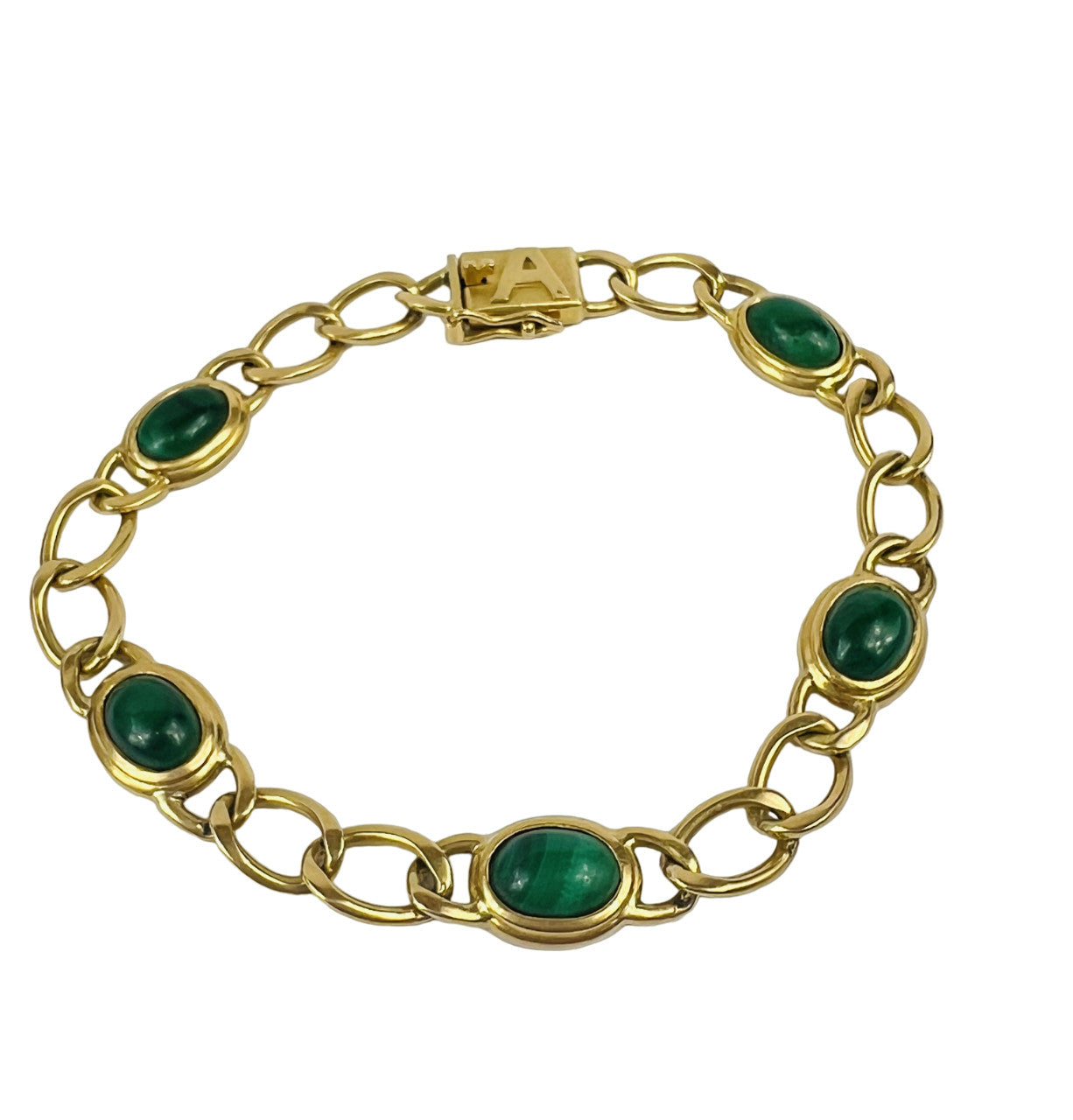 Bracelet Or Jaune 18K avec Malachite Tête d'aigle 19cm