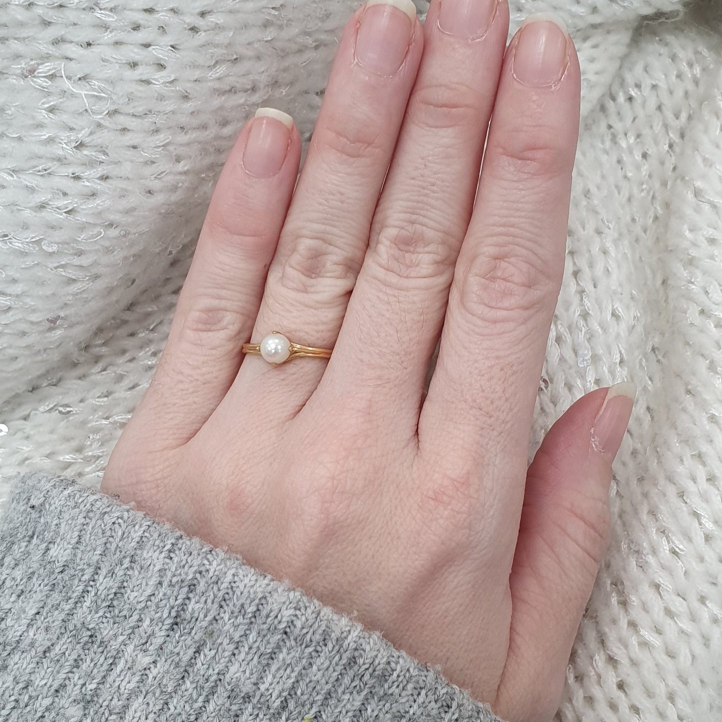 Bague Or avec Perle Blanche