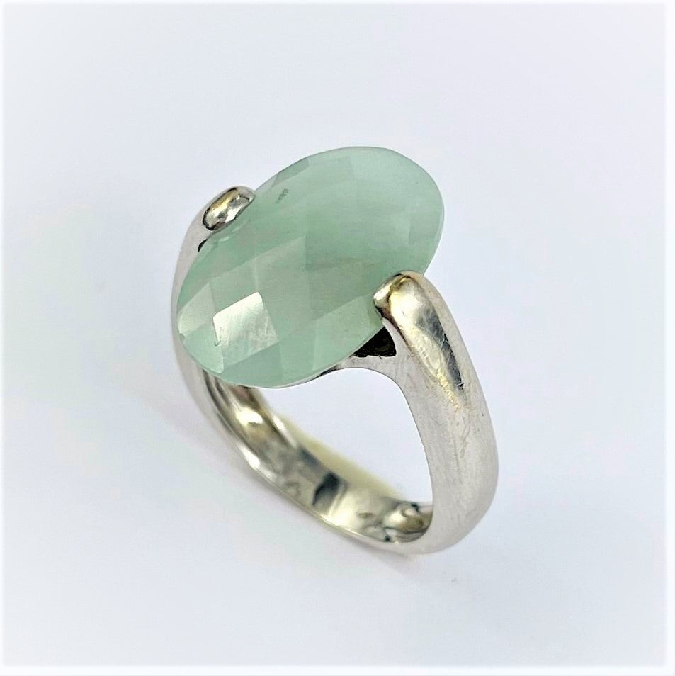 Bague Or Blanc avec Quartz Vert d'Eau
