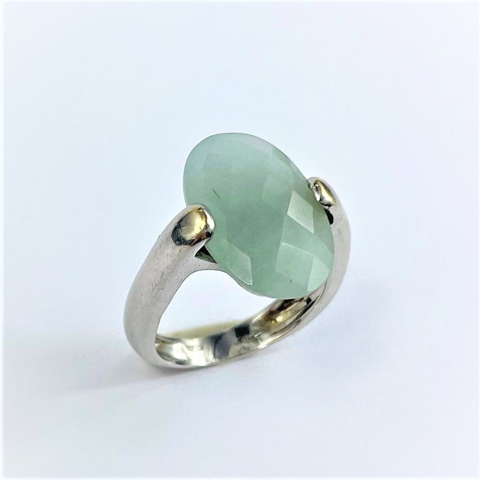 Bague Or Blanc avec Quartz Vert d'Eau