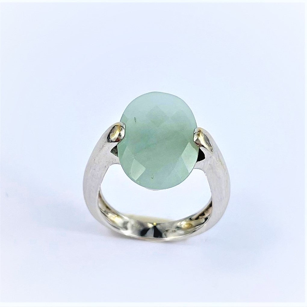 Bague Or Blanc avec Quartz Vert d'Eau