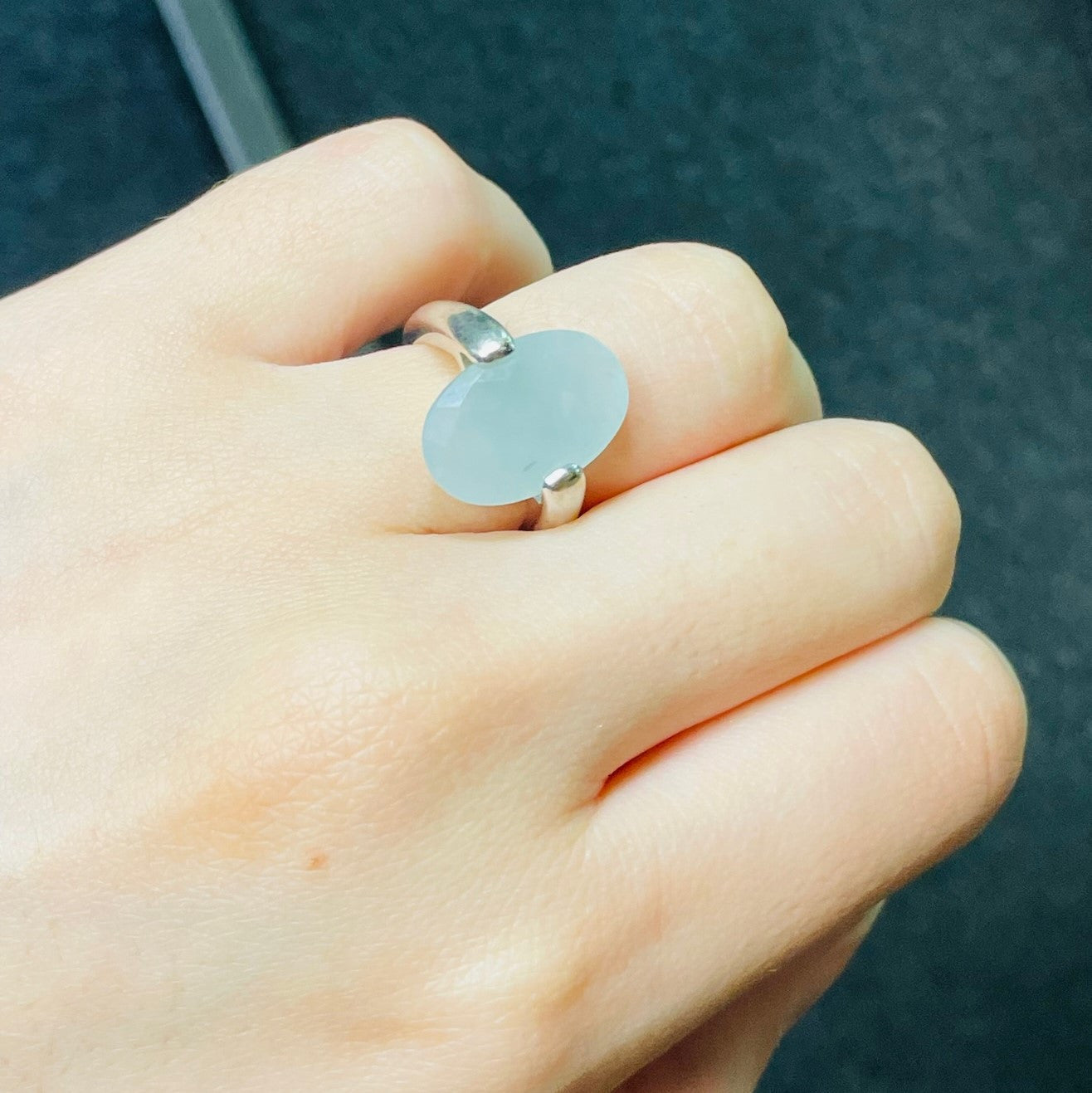 Bague Or Blanc avec Quartz Vert d'Eau