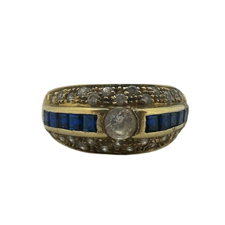 Bague Or avec Oxydes et Pierres Bleues