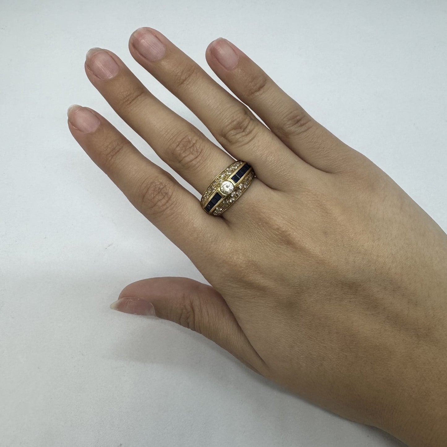 Bague Or avec Oxydes et Pierres Bleues
