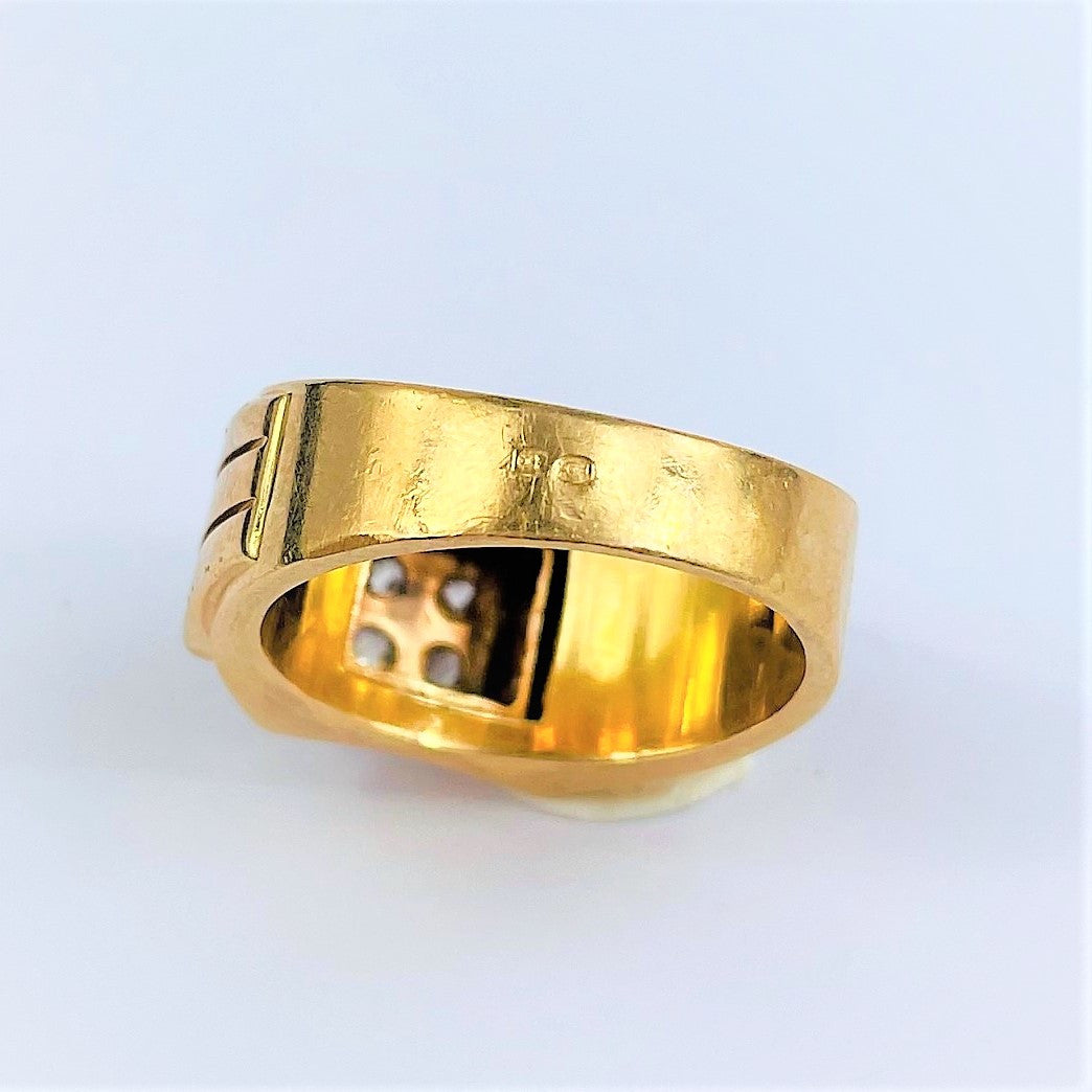 Chevalière Or jaune et Platine avec 4 Diamants 0.10ct