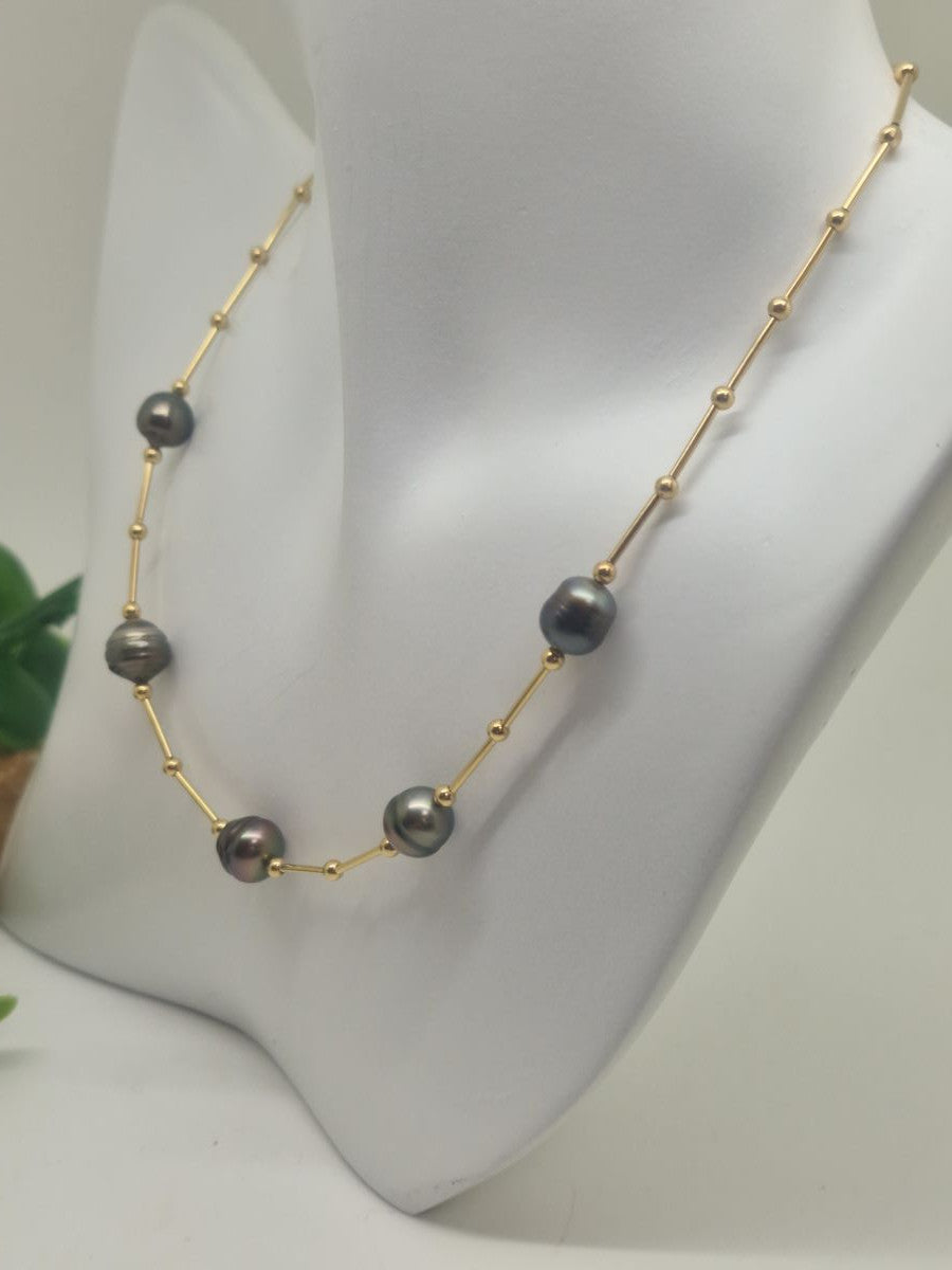 Collier Or avec perles 9mm