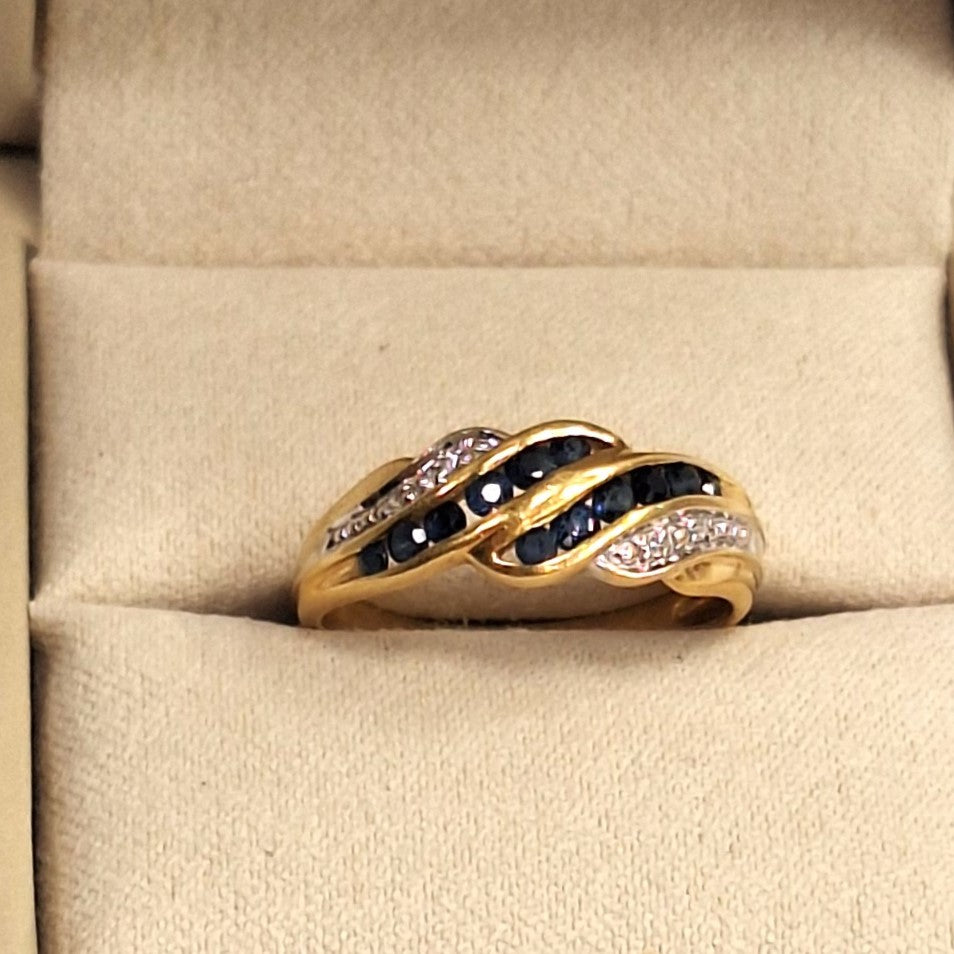 Bague en Or Jaune avec Diamants et Saphirs