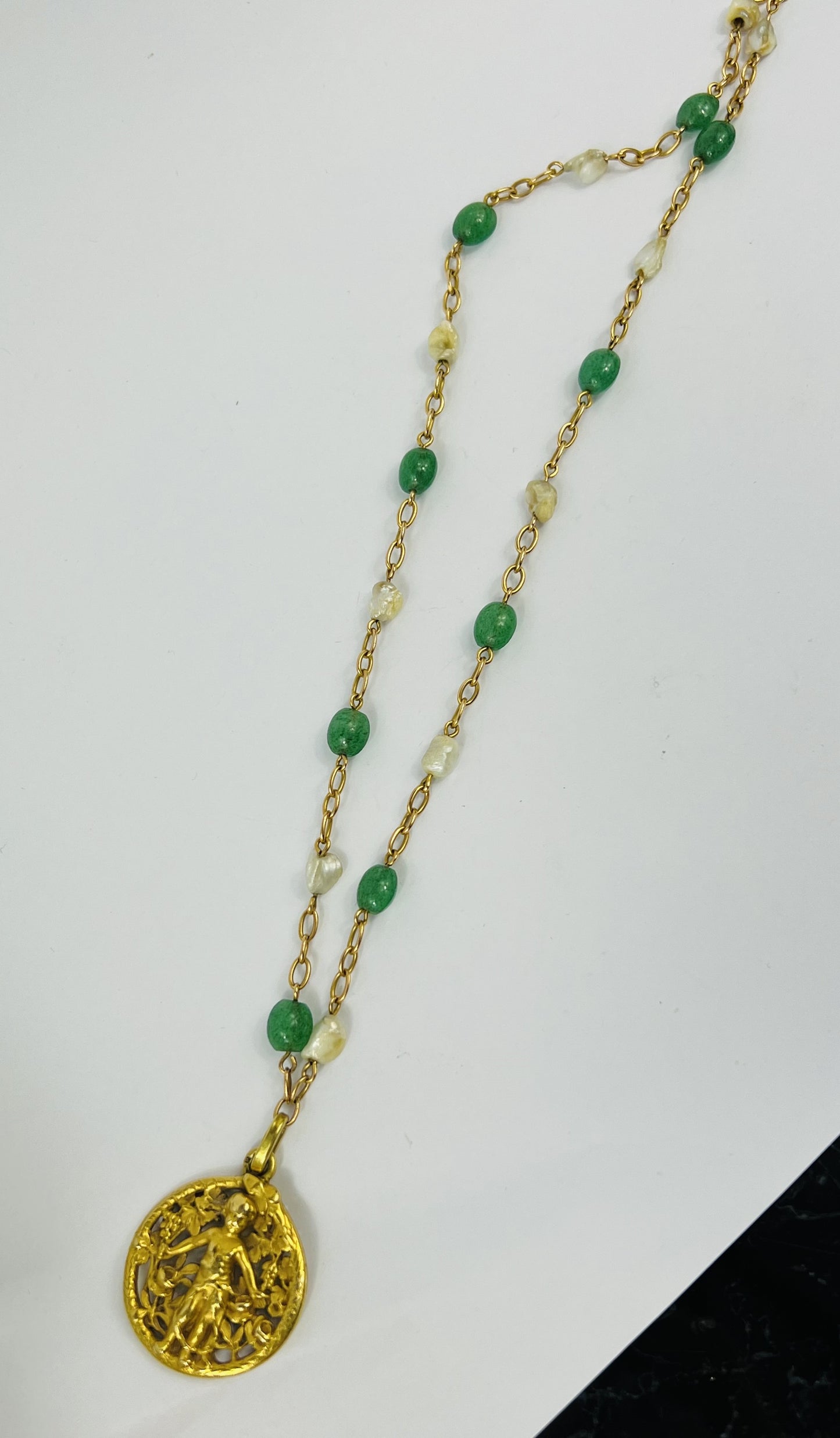 Collier Or avec Boule Aventurine et Perle de Culture Keshi