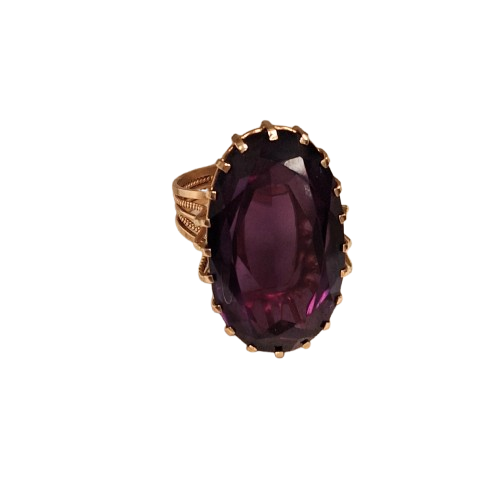 Bague en Or Jaune 14K avec Améthyste Naturelle