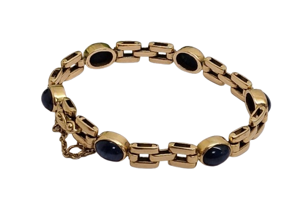 Bracelet Maillon Fantaisie en Or Jaune 18K avec Saphirs