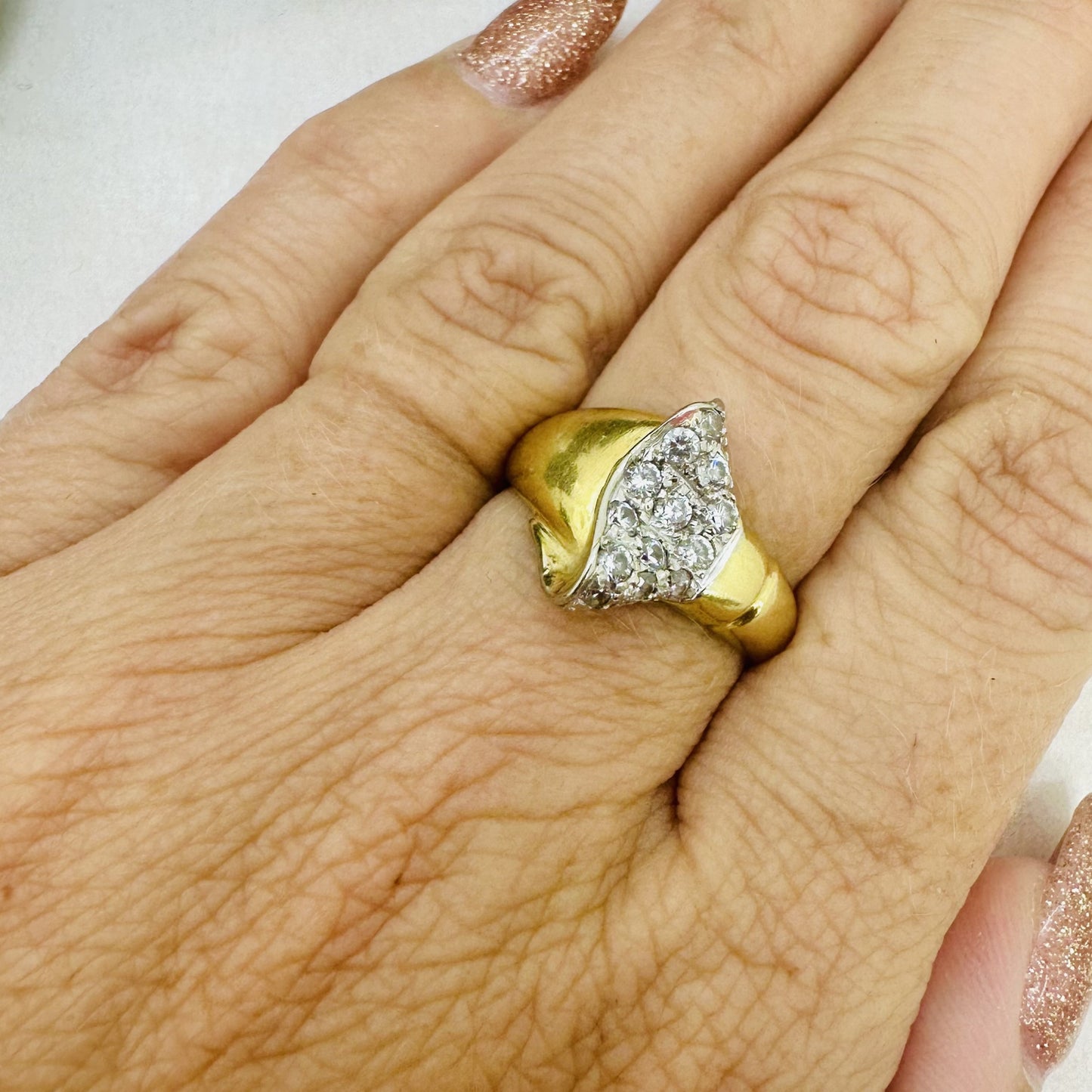 Bague Jonc en Or jaune 18K avec oxyde de zirconium - T 57