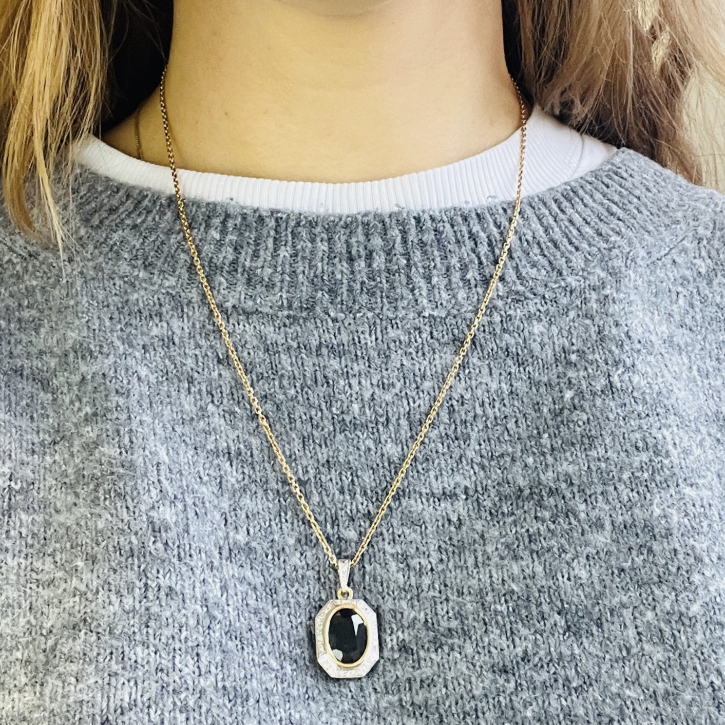 Pendentif 2 Ors avec Saphir et Diamants