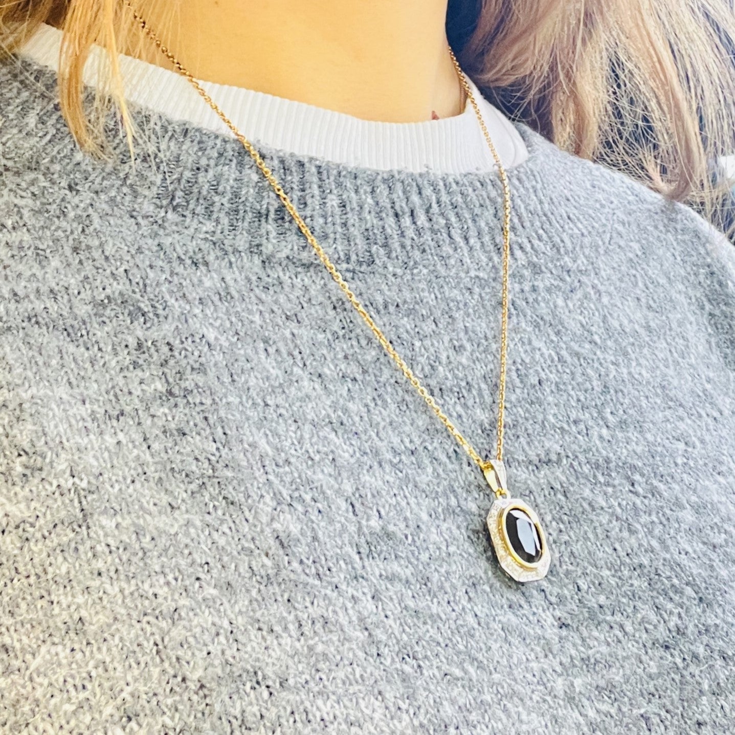 Pendentif 2 Ors avec Saphir et Diamants