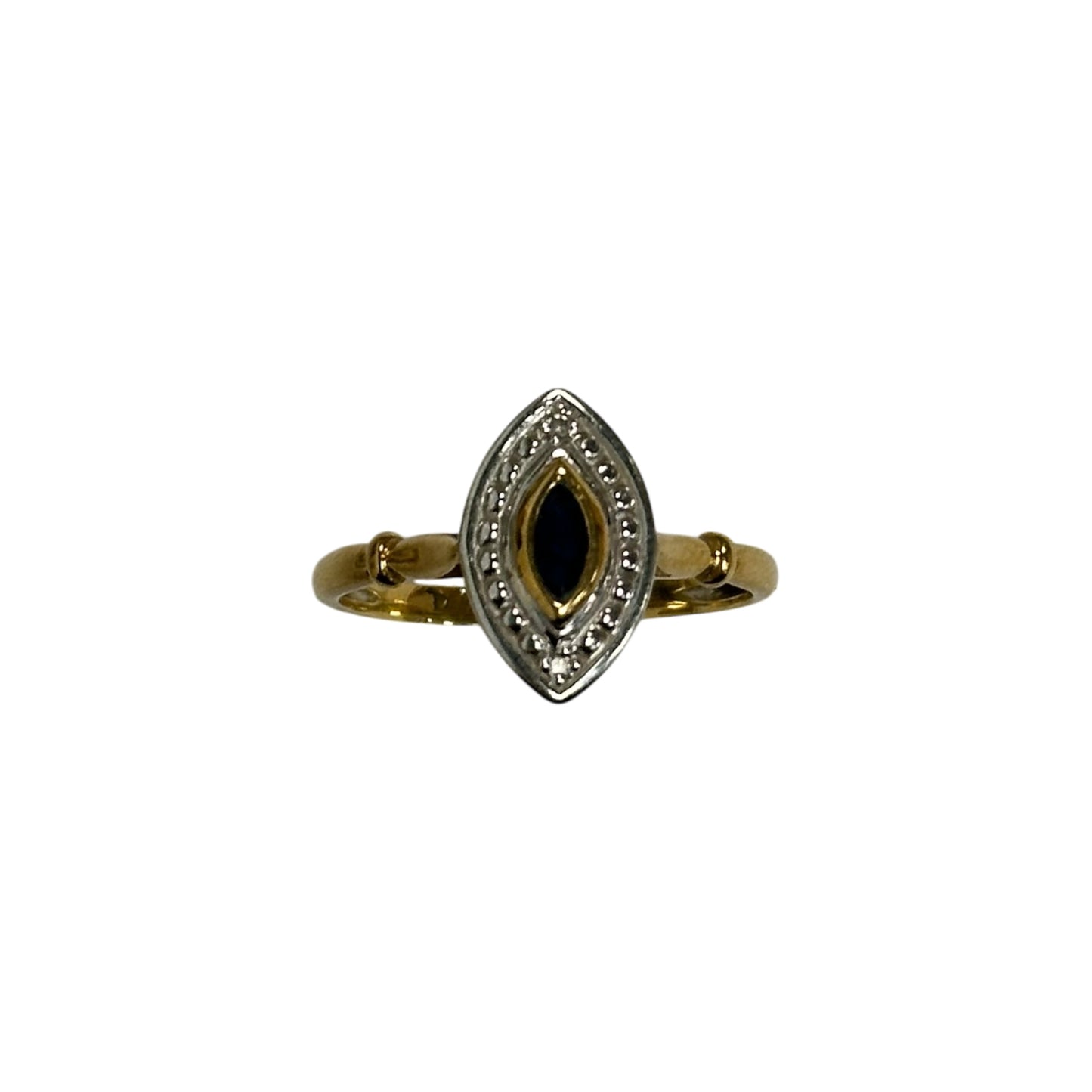 Bague Marquise avec Pierre Bleue et Diamants
