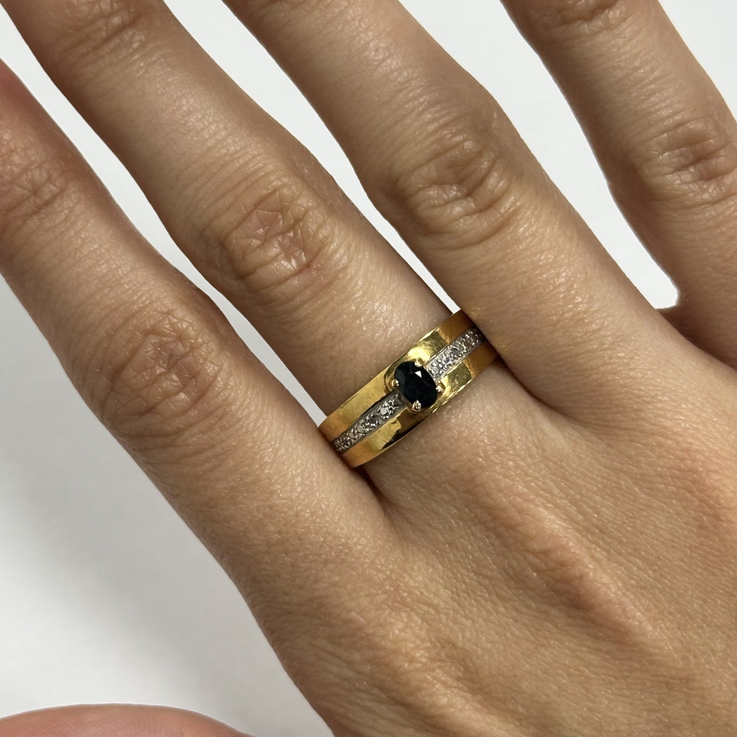Bague Or avec Pierre Bleue et Diamants