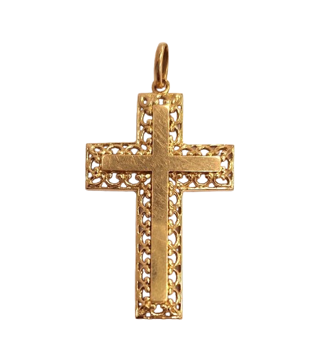 Pendentif Croix Or Jaune 18K Tête d'Aigle