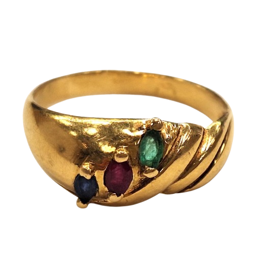Bague en Or avec Rubis, Saphir et Emeraude