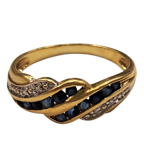 Bague en Or Jaune avec Diamants et Saphirs