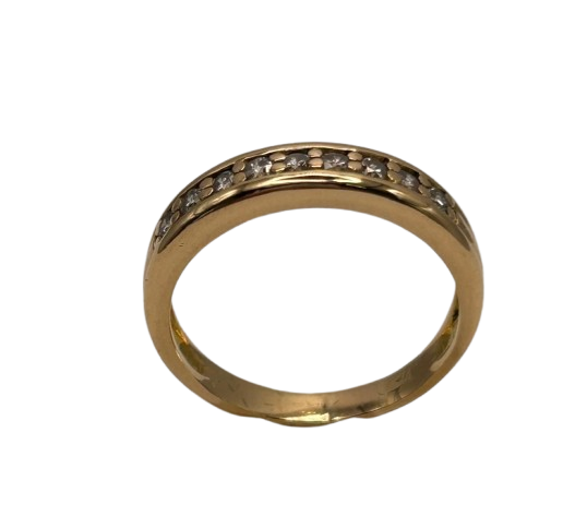 Bague Demi Tour en Or Jaune 18K avec Diamants - T 56