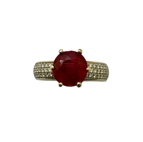 Bague Or Blanc Solitaire Diamants et Rubis 18K
