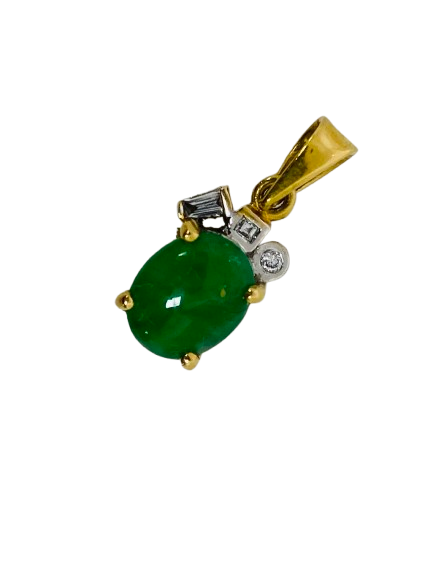 Pendentif Solitaire en Or Jaune et Blanc avec Diamants et Jade