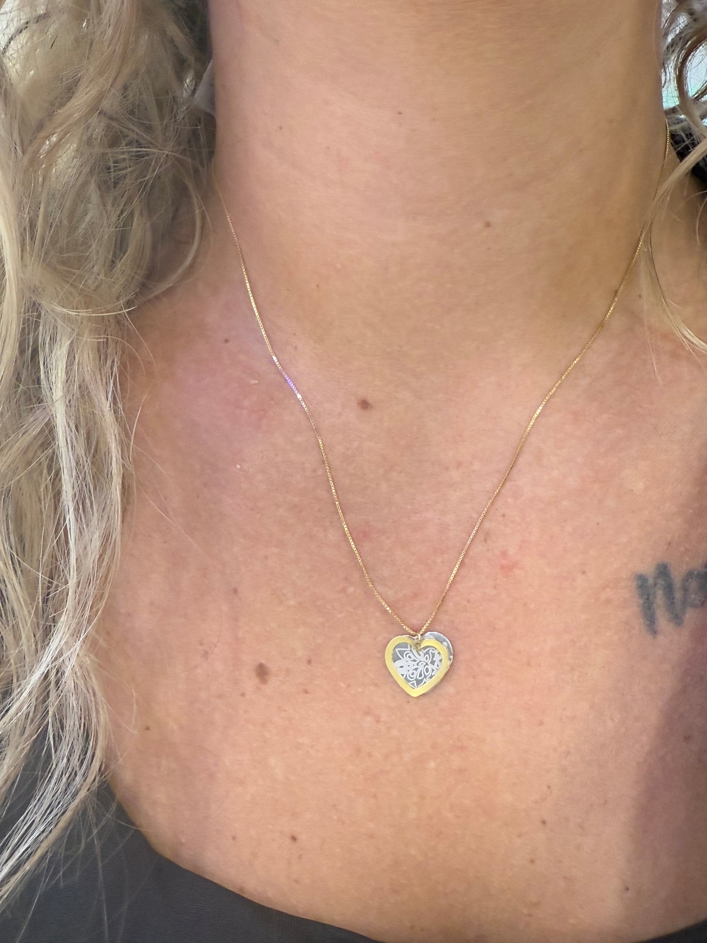 Collier Coeur en Or Jaune et Blanc 18k 1.92 Grs