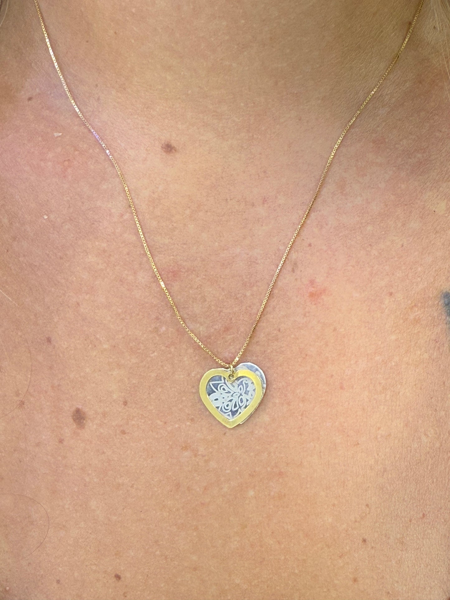 Collier Coeur en Or Jaune et Blanc 18k 1.92 Grs