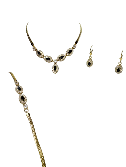 Parure 18K Collier, Bracelet et Boucles d'oreille Saphirs et Zirconiums