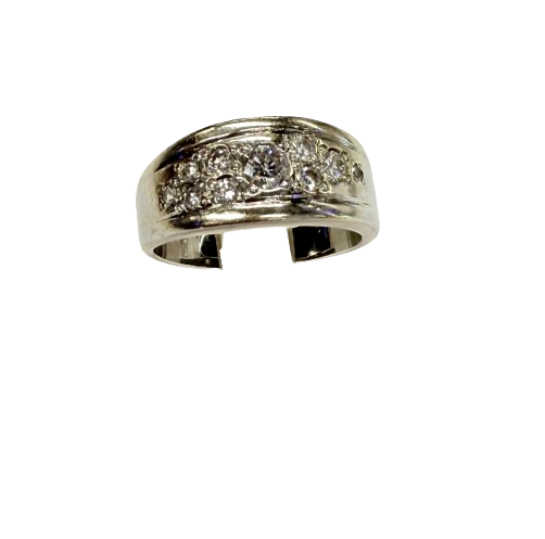 Bague Jonc en Or blanc 18k avec diamants et oxyde de zirconium