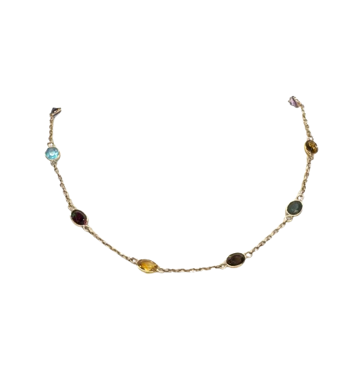 Collier Ras du Cou Or 18k avec Pierres Semi-Précieuses