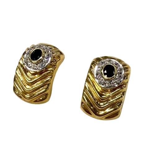 Paire Boucles d'Oreilles Or Jaune 18k Saphir et Zirconium