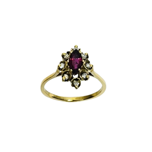 Bague marquise or avec rubis et diamants