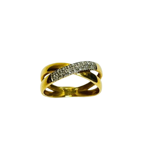 Bague croisée or avec éclats de diamants