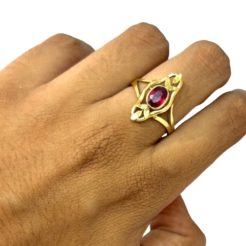 Bague Marquise Or avec grenat et améthyste